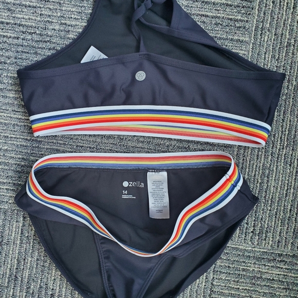 Zella Girls Navy and Rainbow Bikini size 14 - Picture 4 of 6